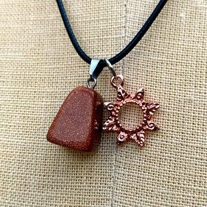Handmade Shimmer Goldstone Chunk Amulet with Sun Charm